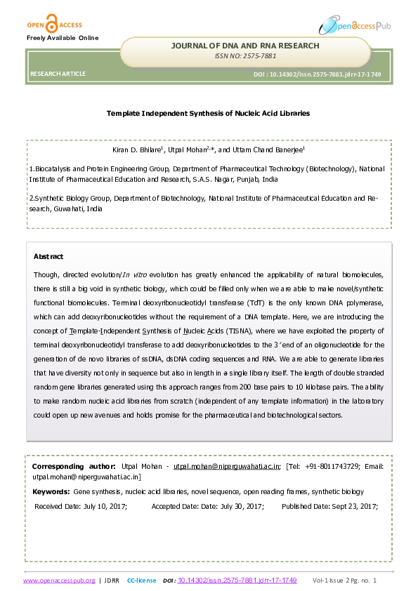(PDF) Template independent synthesis of nucleic acid libraries