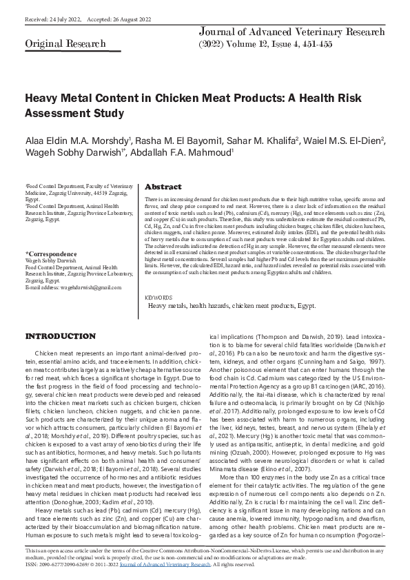 (PDF) Heavy Metal Content in Chicken Meat Products: A Health Risk ...