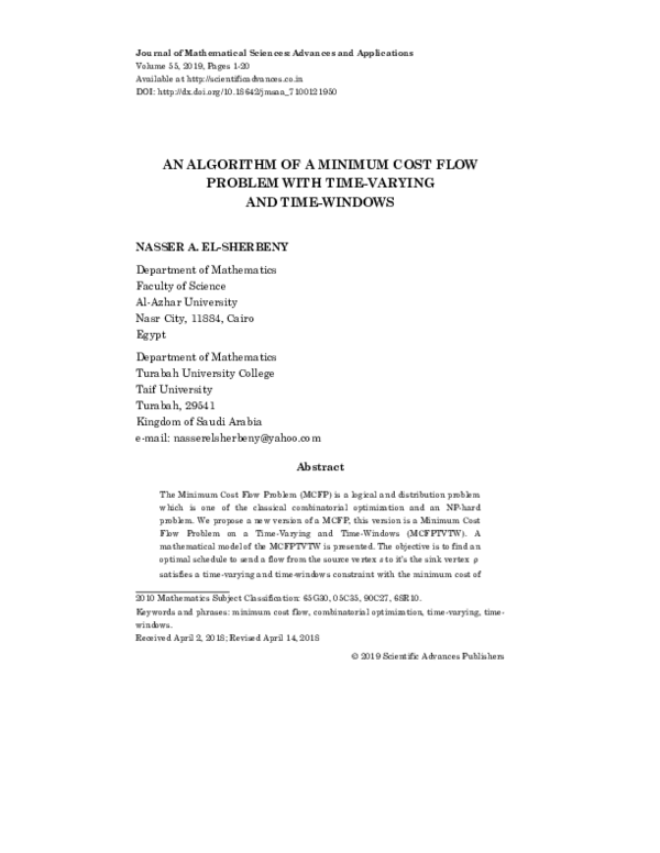 (PDF) An Algorithm of a Minimum Cost Flow Problem with Time-Varying and ...