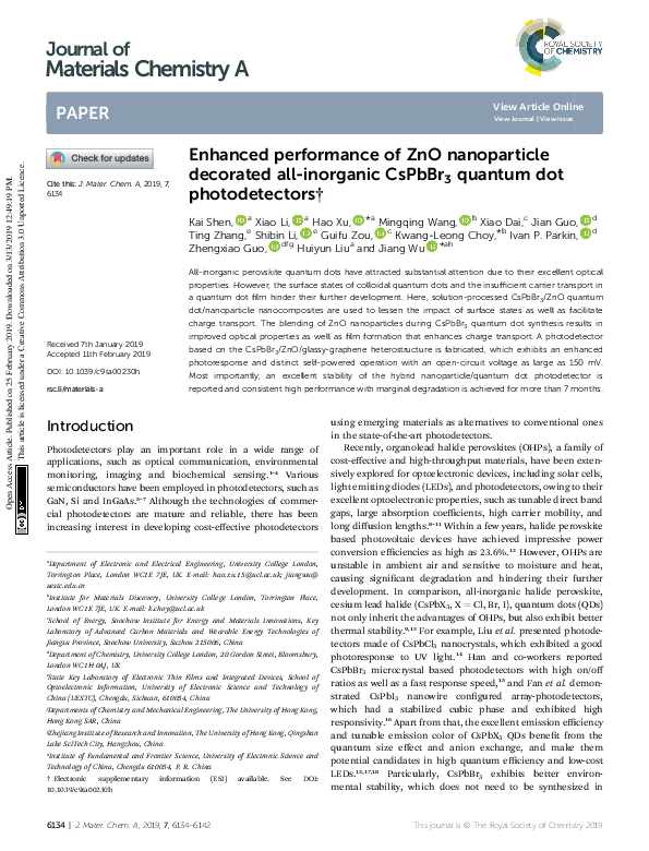 (PDF) Enhanced performance of ZnO nanoparticle decorated all-inorganic ...