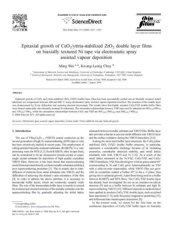 (PDF) Epitaxial growth of CeO2/yttria-stabilized ZrO2 double layer ...