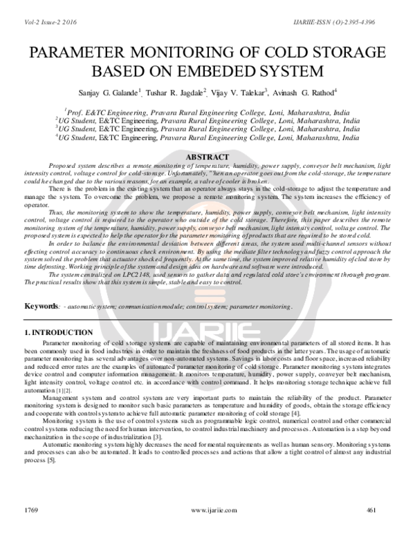 (PDF) Parameter Monitoring of Cold Storage Based on Embeded System