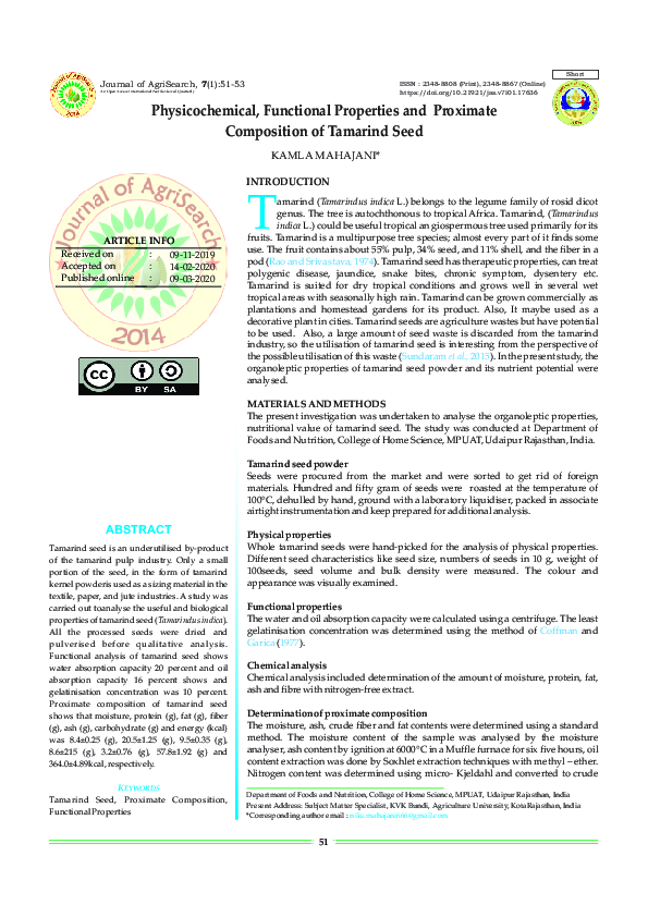 (PDF) Physicochemical, Functional Properties and Proximate Composition ...