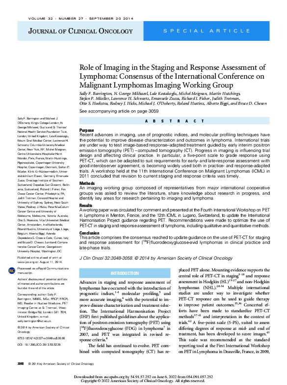 (PDF) Role of Imaging in the Staging and Response Assessment of ...