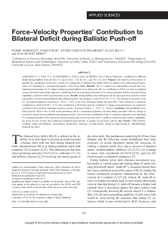 (PDF) Force–Velocity Properties’ Contribution to Bilateral Deficit ...