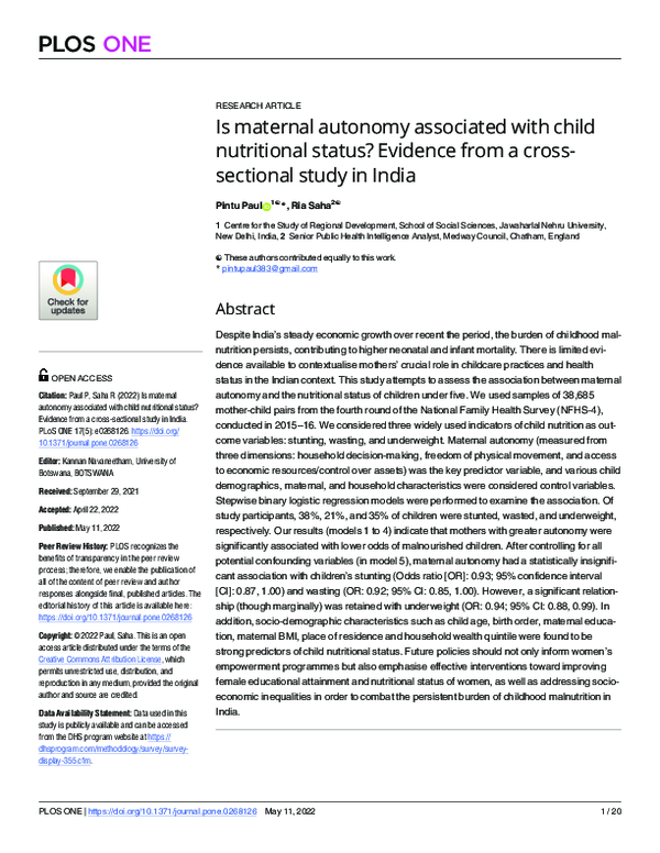 (PDF) Is maternal autonomy associated with child nutritional status ...