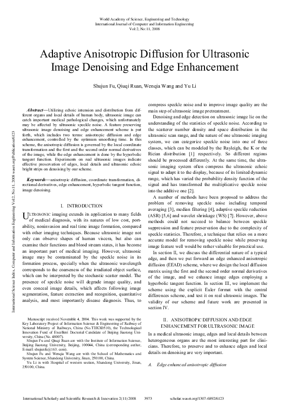 (PDF) Adaptive Anisotropic Diffusion For Ultrasonic Image Denoising And ...
