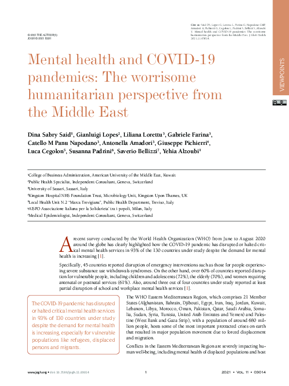 (PDF) Mental health and COVID-19 pandemics: The worrisome humanitarian ...