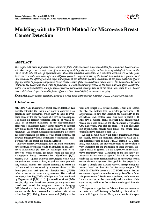 (PDF) Modeling With the FDTD Method for Microwave Breast Cancer Detection