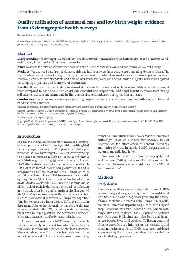 (PDF) Quality utilization of antenatal care and low birth weight ...