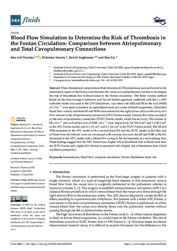 (PDF) Blood Flow Simulation to Determine the Risk of Thrombosis in the ...