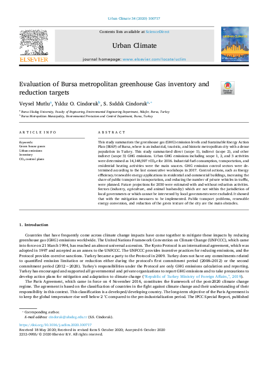 (PDF) Evaluation of Bursa metropolitan greenhouse Gas inventory and ...