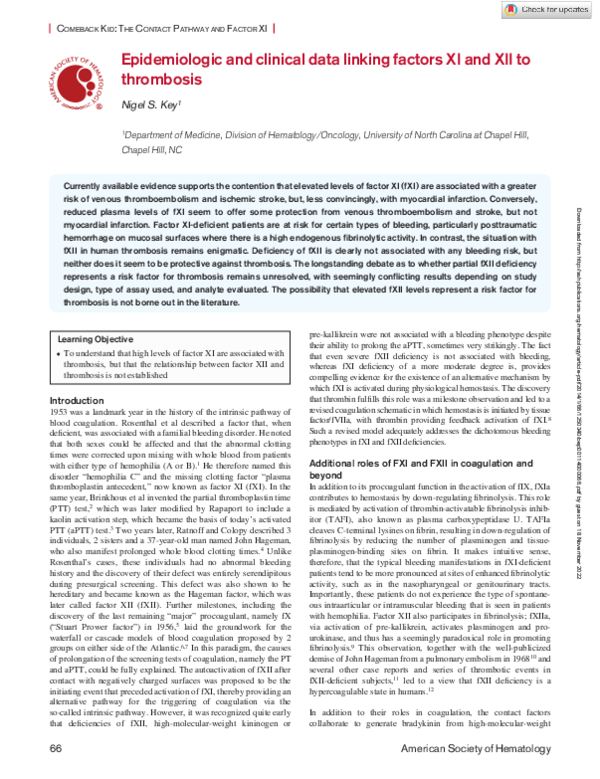 (PDF) Epidemiologic and clinical data linking factors XI and XII to ...