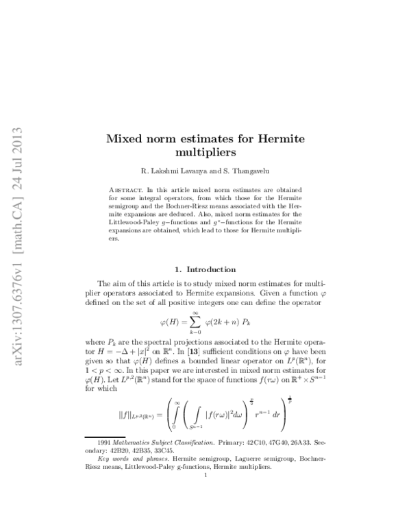 (PDF) Mixed norm estimates for Hermite multipliers
