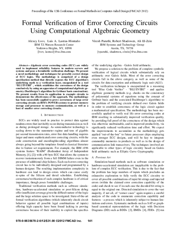 (PDF) Formal Verification of Error Correcting Circuits Using ...