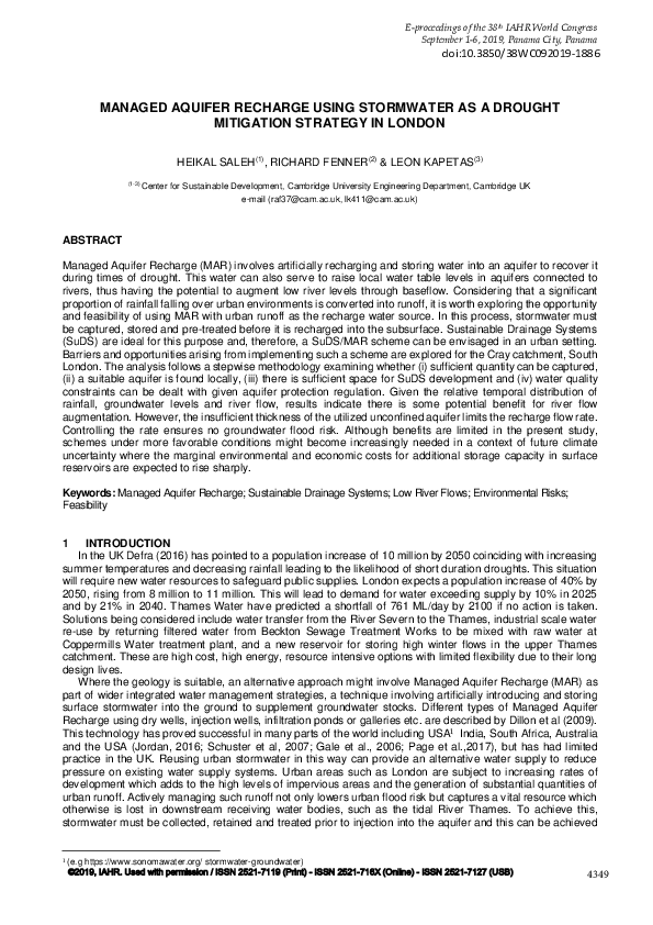 (PDF) Managed Aquifer Recharge Using Stormwater as a Drought Mitigation ...