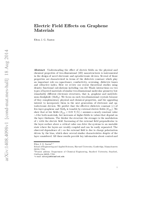 (PDF) Electric Field Effects on Graphene Materials