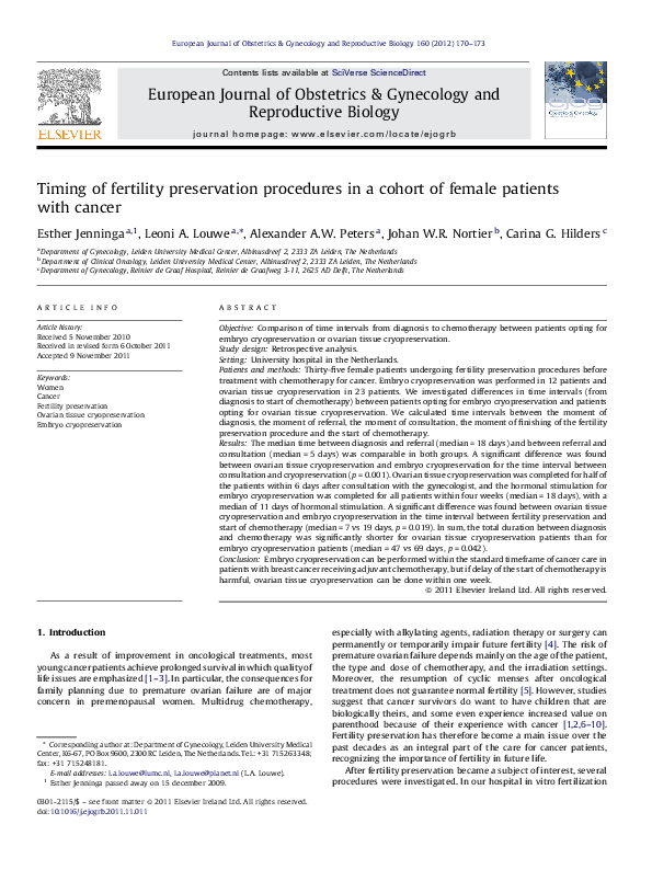 (PDF) Timing of fertility preservation procedures in a cohort of female ...