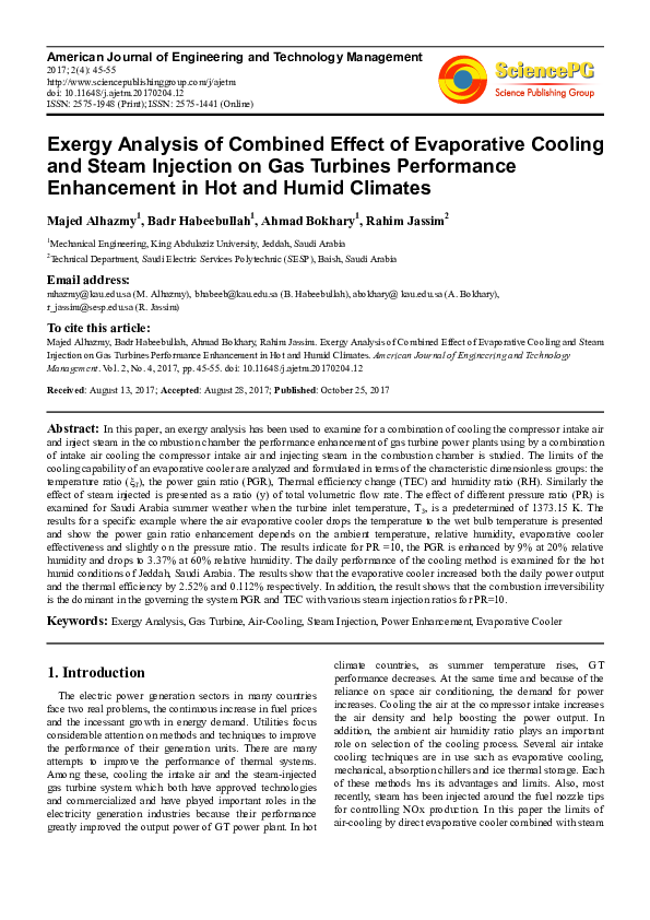 (PDF) Exergy Analysis of Combined Effect of Evaporative Cooling and ...