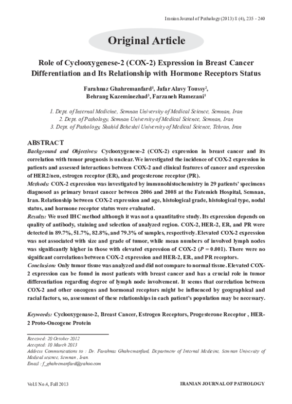 (PDF) Role of Cyclooxygenese-2 (COX-2) Expression in Breast Cancer ...
