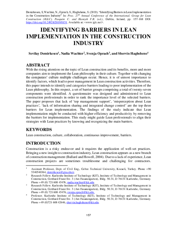 (PDF) Barriers of lean construction implementation in the Moroccan