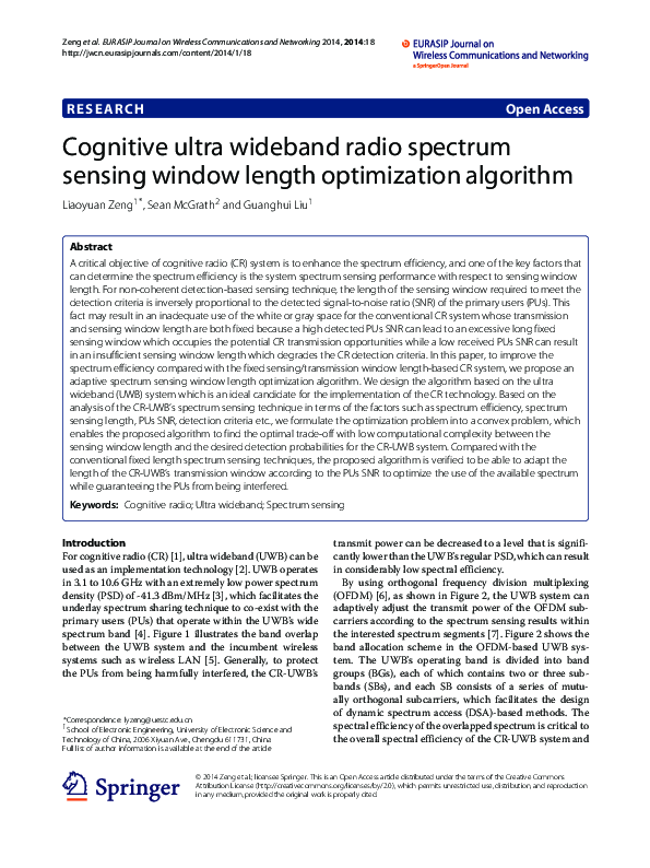 (PDF) Cognitive ultra wideband radio spectrum sensing window length ...