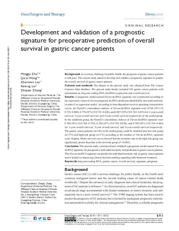 (PDF) Development and validation of a prognostic signature for ...