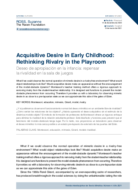 (PDF) Acquisitive Desire in Early Childhood: Rethinking Rivalry in the ...