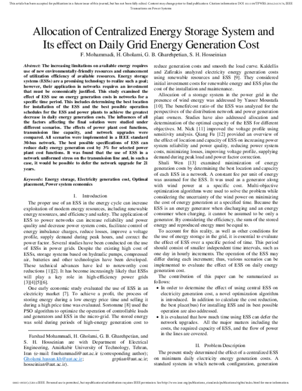 (PDF) Allocation of Centralized Energy Storage System and Its Effect on ...