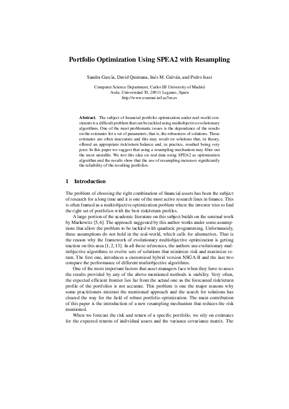 (PDF) Portfolio optimization using SPEA2 with resampling