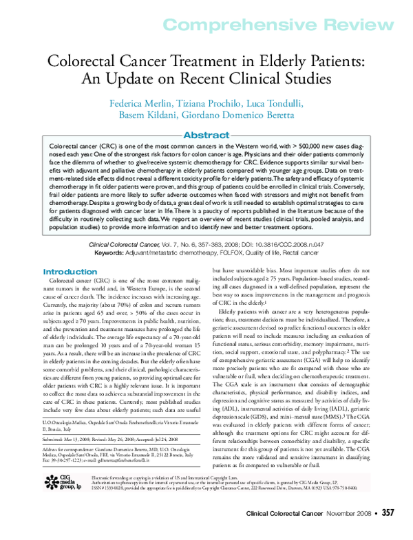 (PDF) Colorectal Cancer Treatment in Elderly Patients: An Update on ...
