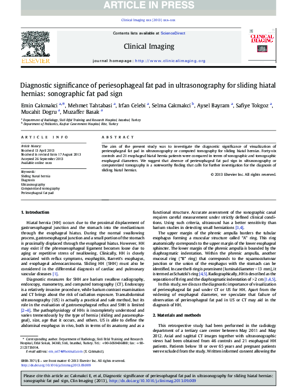 (PDF) Diagnostic significance of periesophageal fat pad in