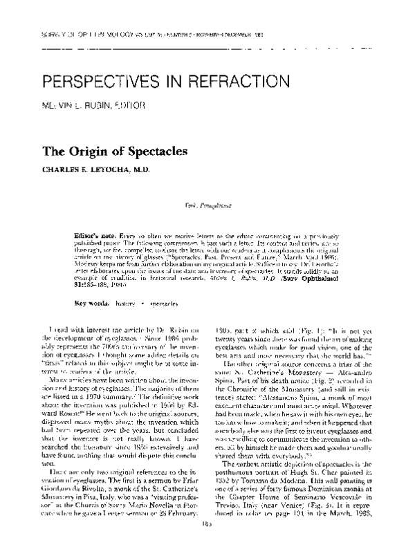 (PDF) The origin of spectacles