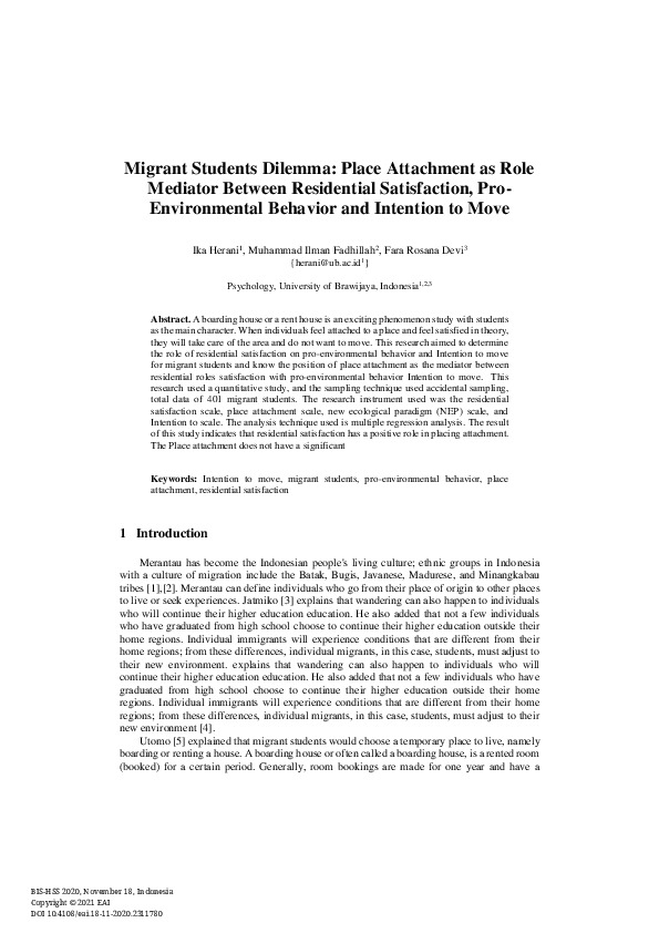 (PDF) Migrant Students Dilemma: Place Attachment as Role Mediator ...