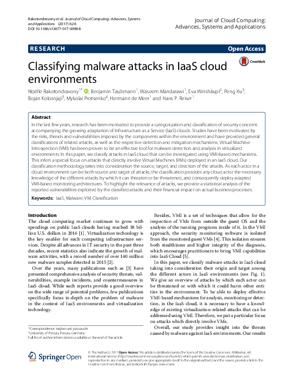 (PDF) Classifying malware attacks in IaaS cloud environments