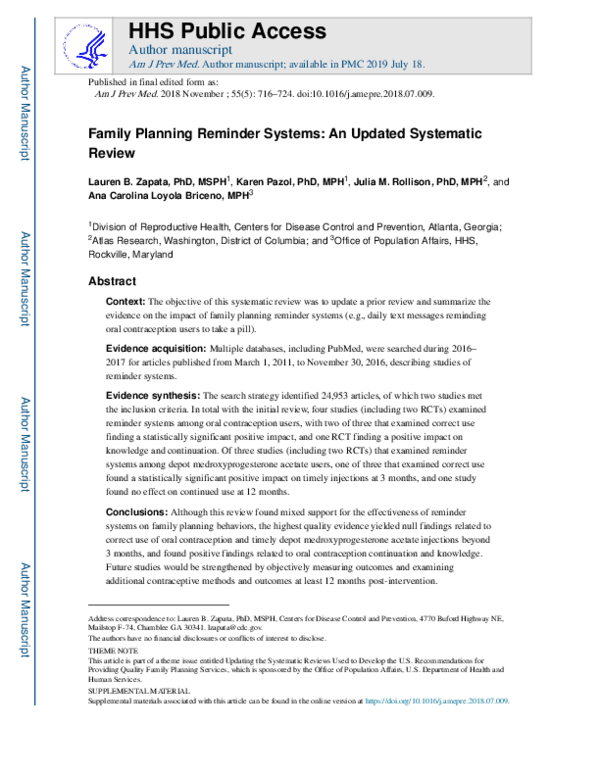 (PDF) Family Planning Reminder Systems An Updated Systematic Review