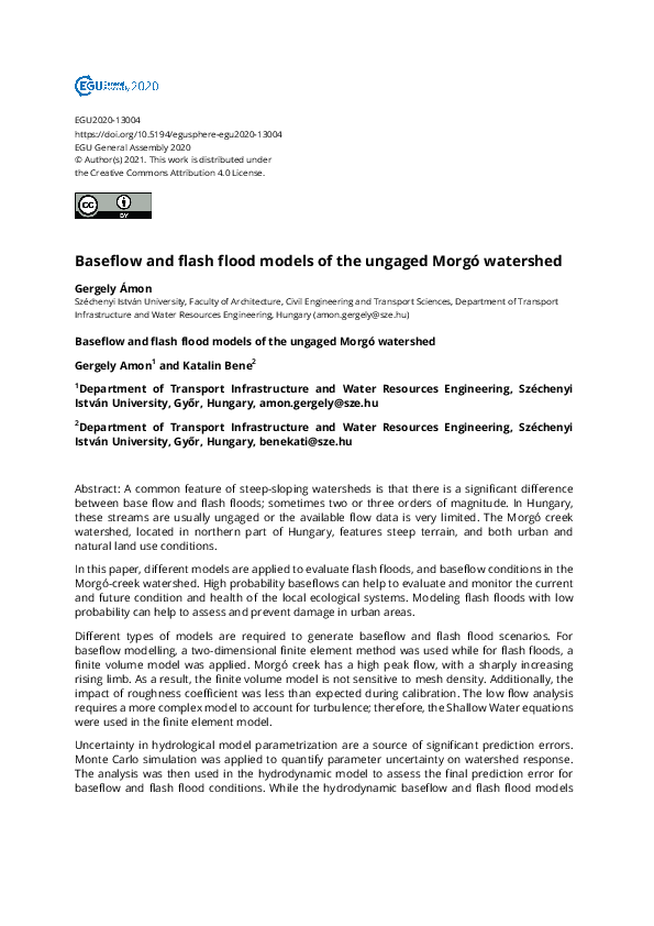 (PDF) Baseflow and flash flood models of the ungaged Morgó watershed