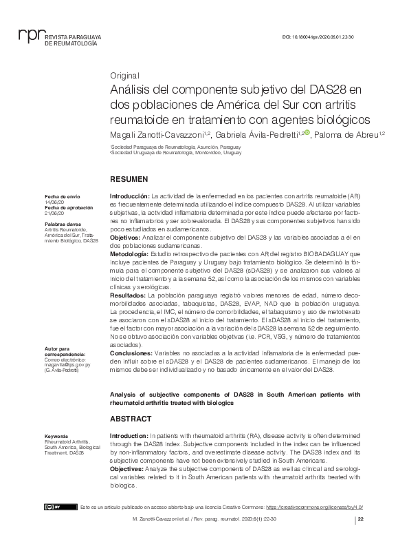 (PDF) Analysis of subjective components of DAS28 in South American ...