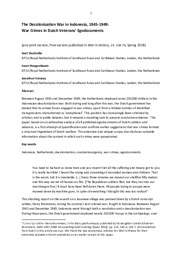 (PDF) The decolonization war in Indonesia, 1945–1949: War crimes in ...