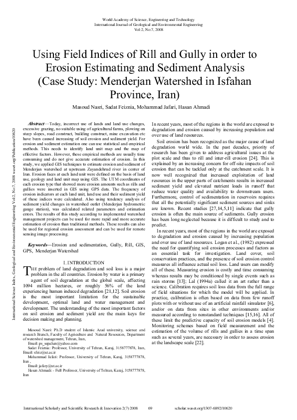 (PDF) Using Field Indices Of Rill And Gully In Order To Erosion ...