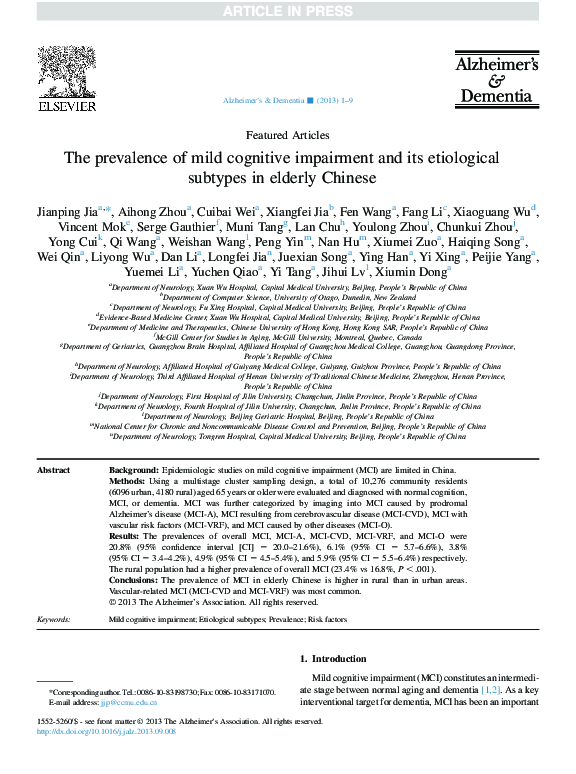 (PDF) The prevalence of mild cognitive impairment and its etiological ...