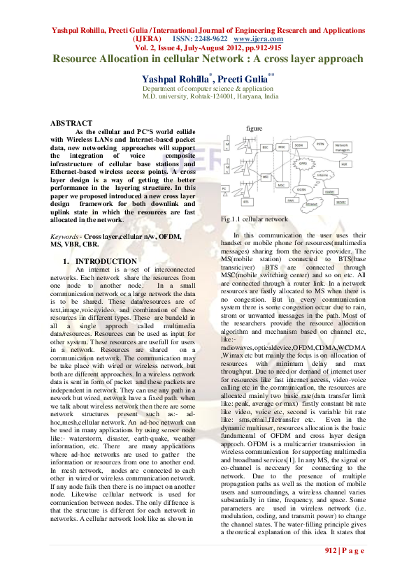 (PDF) Resource Allocation in cellular Network: A cross layer approach