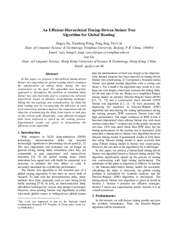 (PDF) An efficient hierarchical timing-driven Steiner tree algorithm ...