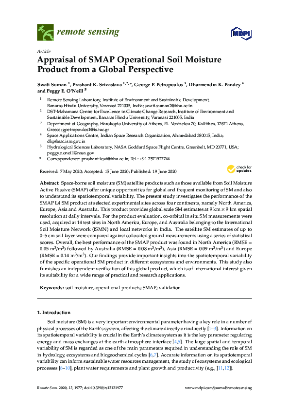 (PDF) Appraisal of SMAP Operational Soil Moisture Product from a Global ...