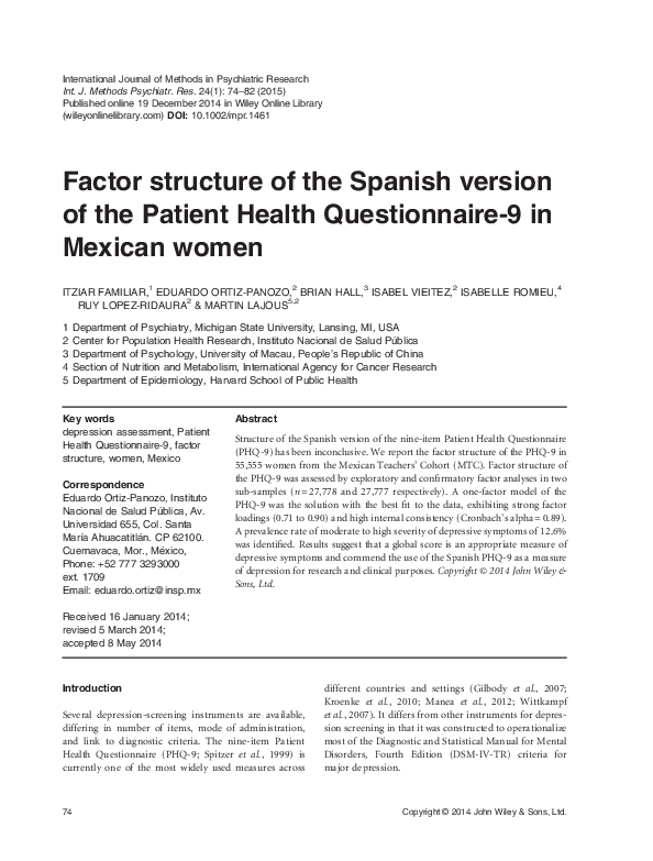 (PDF) Factor structure of the Spanish version of the Patient Health ...