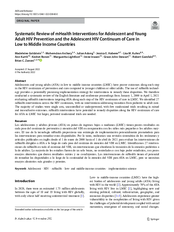 (PDF) Systematic Review of mHealth Interventions for Adolescent and ...