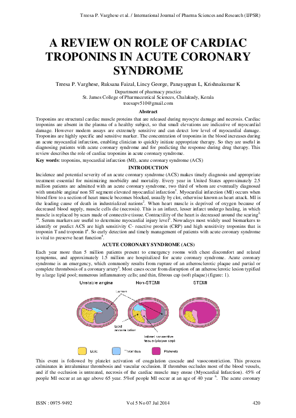 (PDF) A Review on Role of Cardiac Troponins in Acute Coronary Syndrome