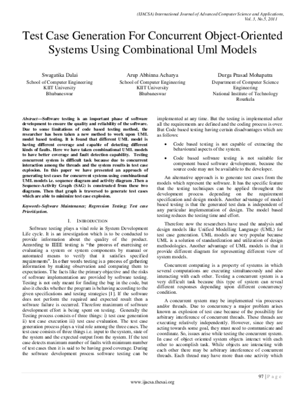 (PDF) Test Case Generation For Concurrent Object-Oriented Systems Using ...
