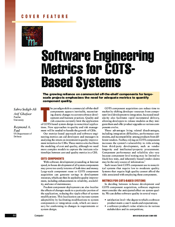 (PDF) Software Engineering Metrics for Cots- Based Systems Cots ...