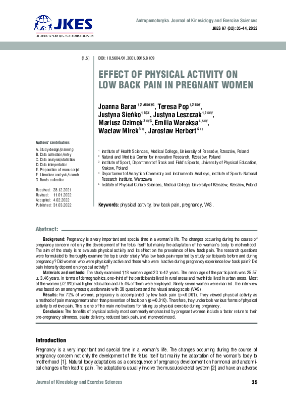(PDF) Effect of physical activity on low back pain in pregnant women